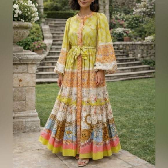 New boho maxi dress  a-line ruffles mandarin collar $169 NWT medium a loves a - Picture 3 of 13